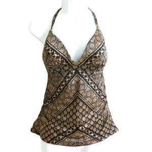 Athleta Swim Top Tankini Molded Cups Strappy Black Tan Mosaic Adj Straps S